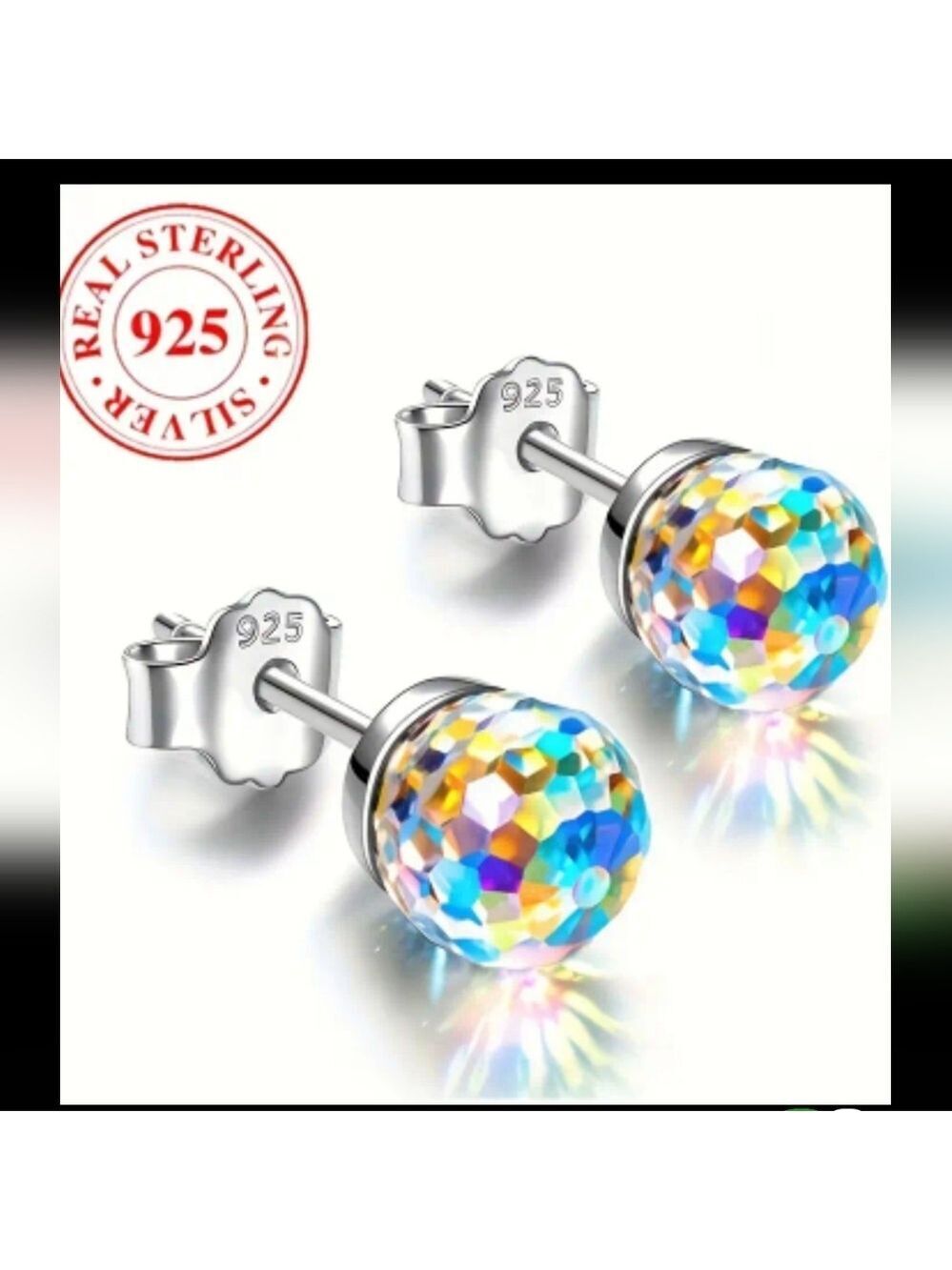 925S Stud CRYSTAL CUT Ball Prismatic Effect Earrings